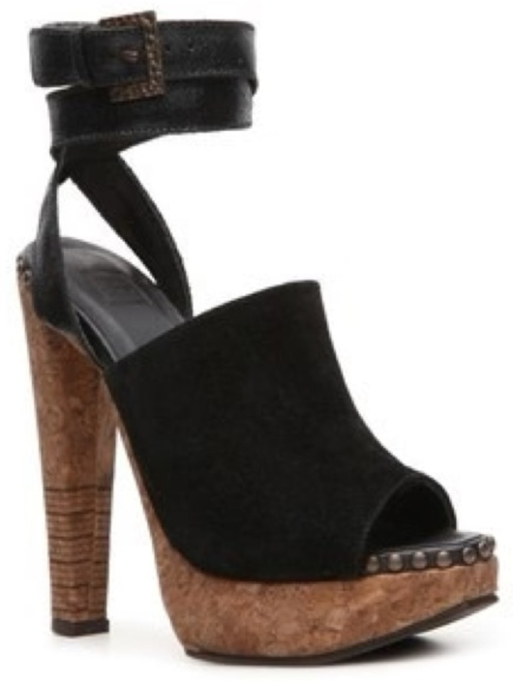 Herve Léger Frida Black Suede Cork Platform Mule Heels